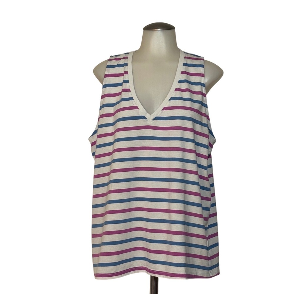 Natural Reflections Tank‎ Top Womens XL White Blue Purple Striped Like New